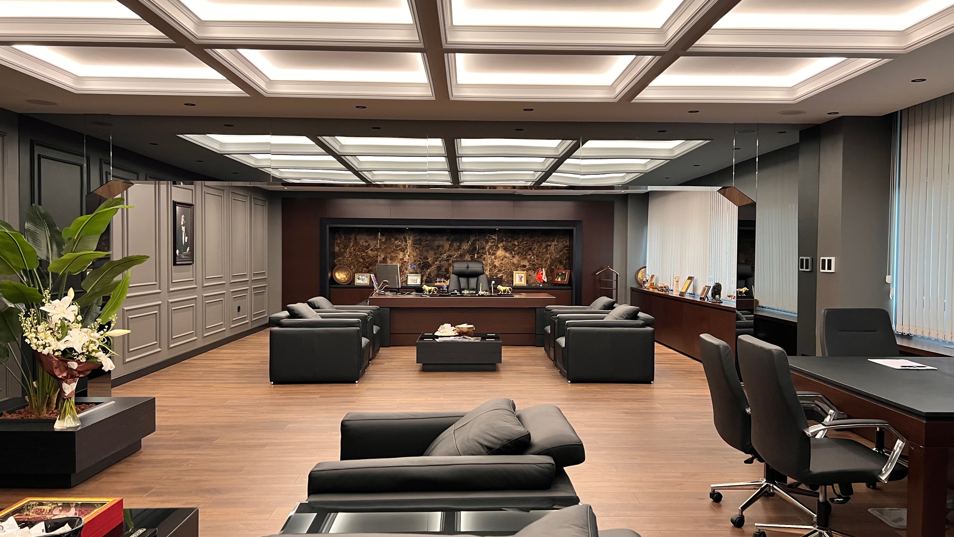 Completed office with marble-backed executive desk