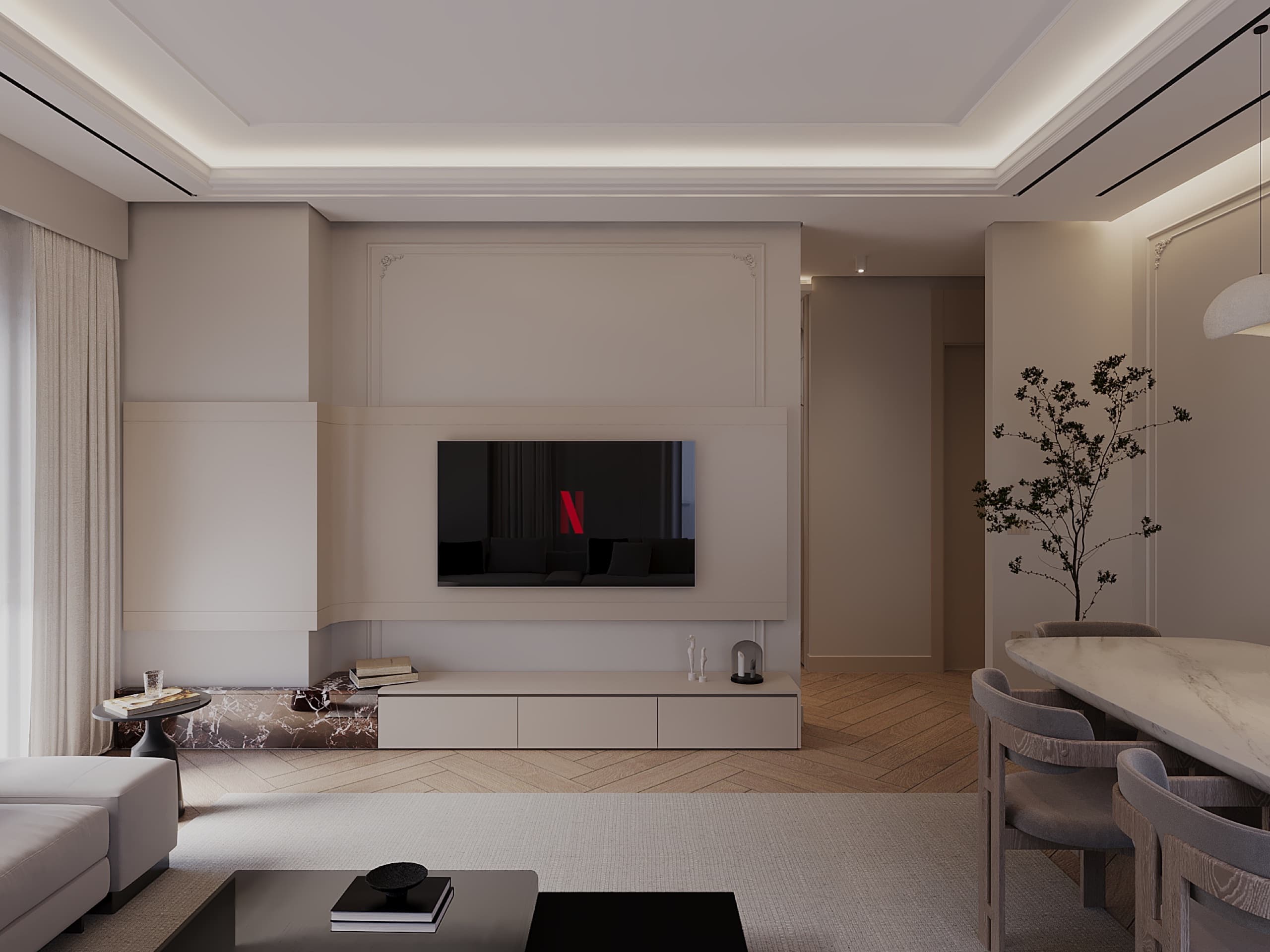 Master bedroom with fluted headboard wall
