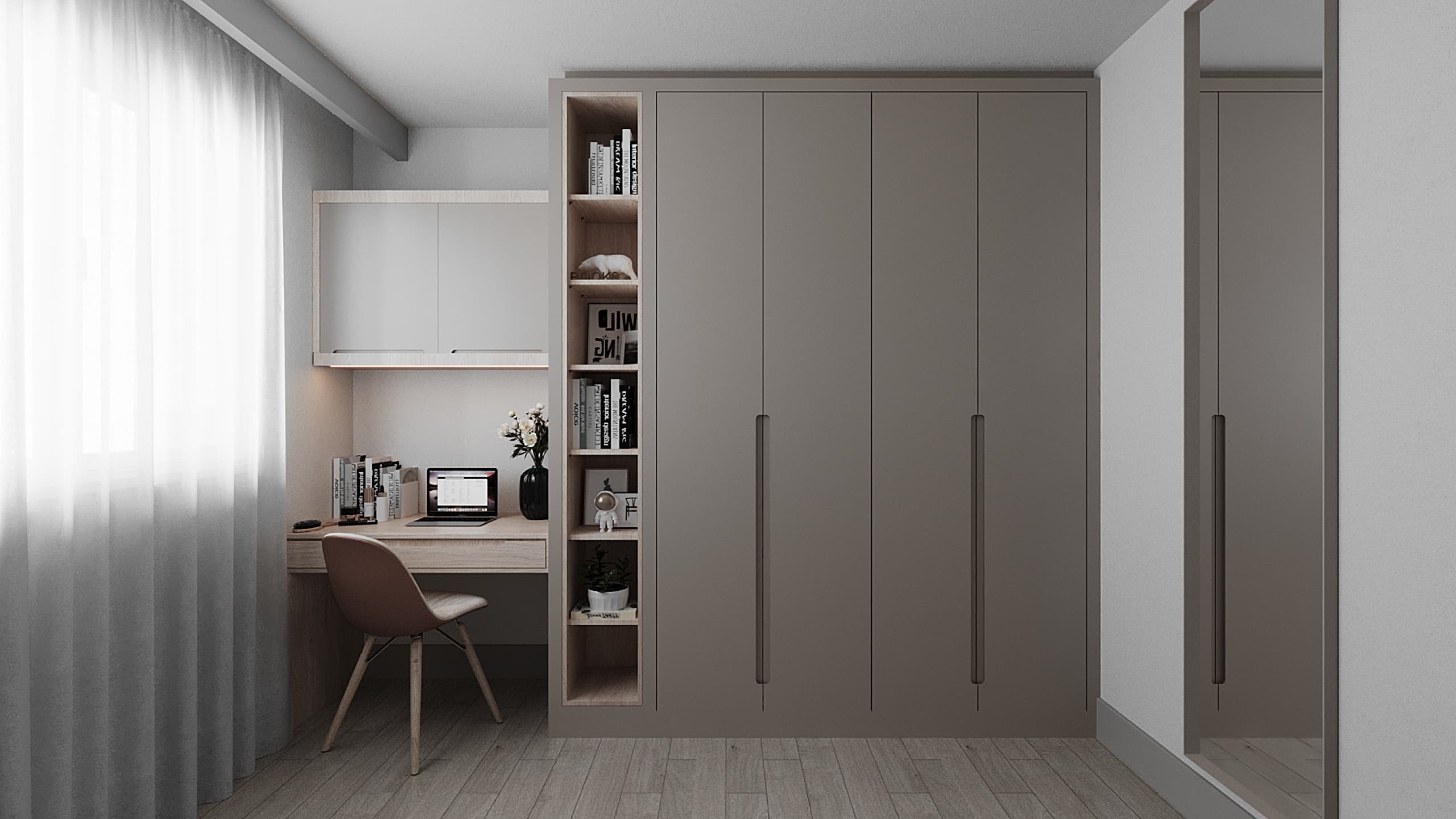 Kitchen with handleless cabinetry and breakfast bar