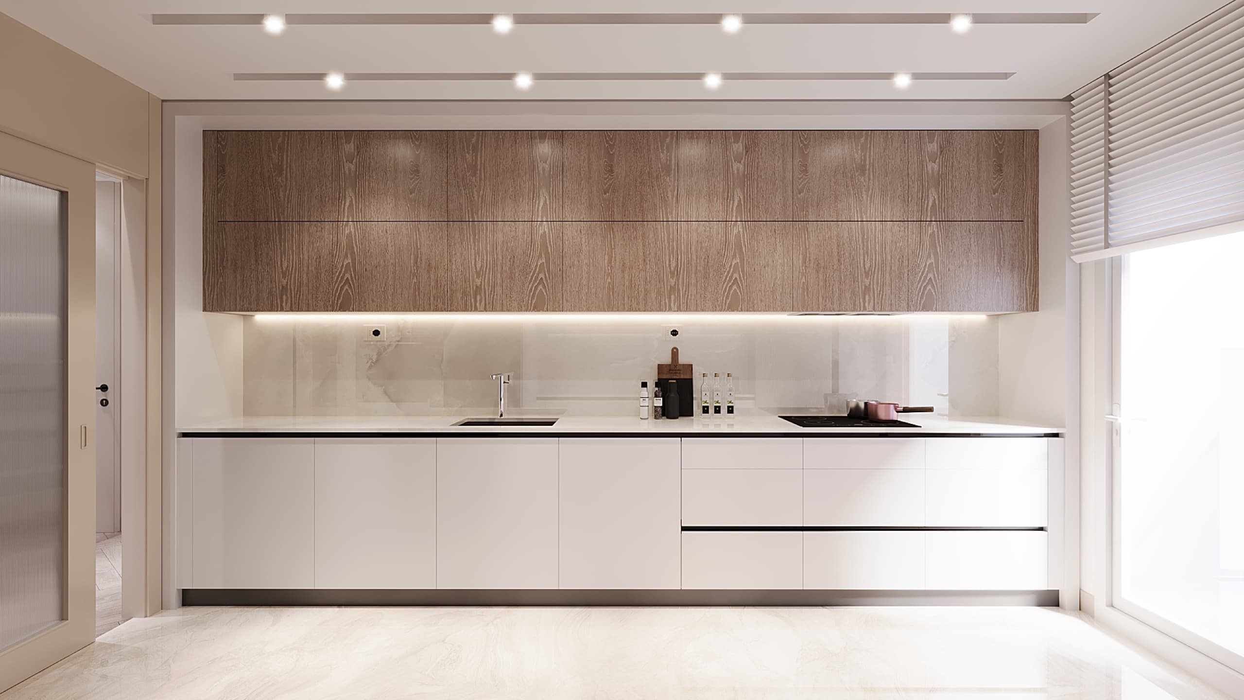 Kitchen with classical wall panelling and modern island