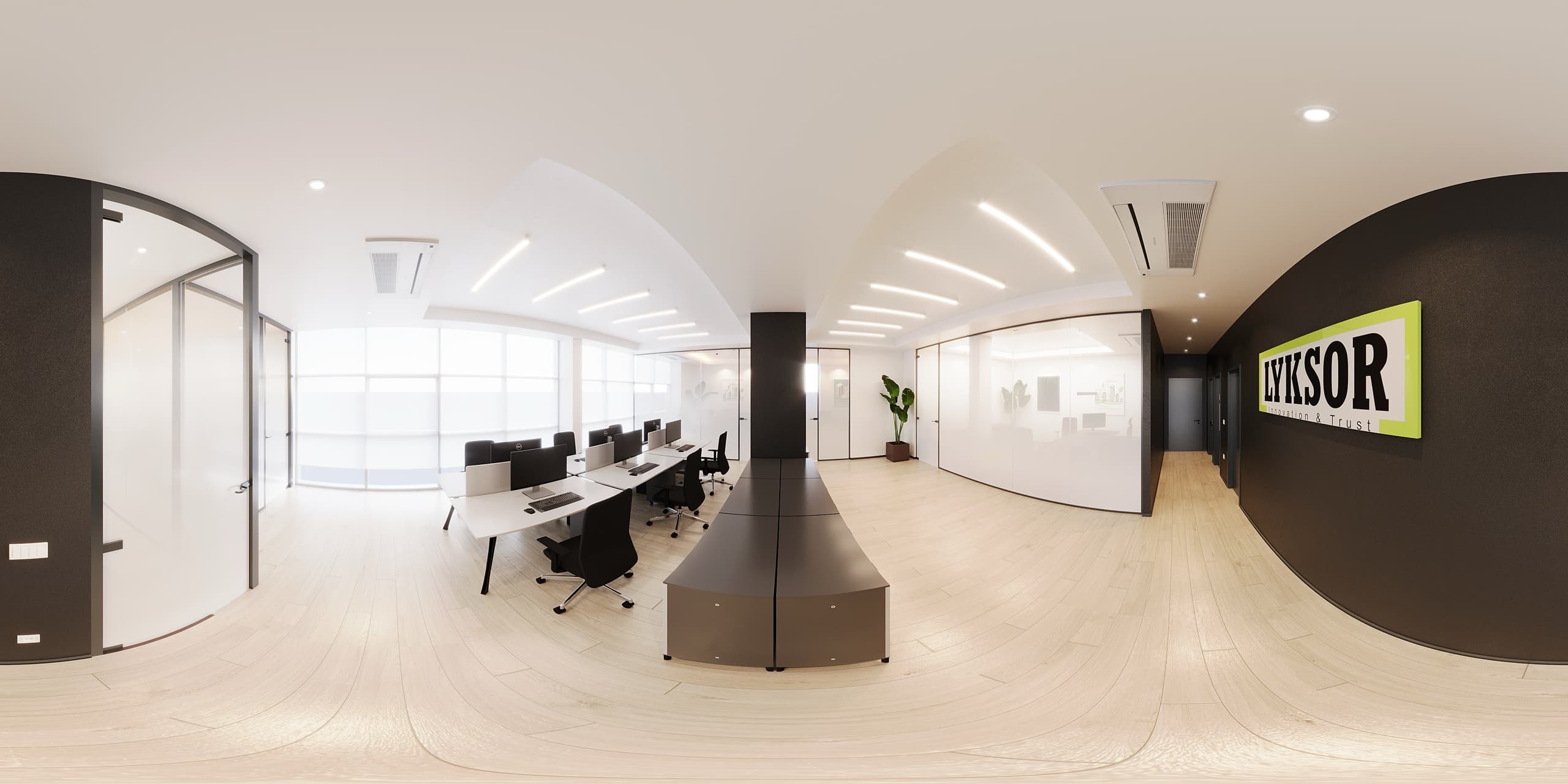 Executive office with desk and seating area