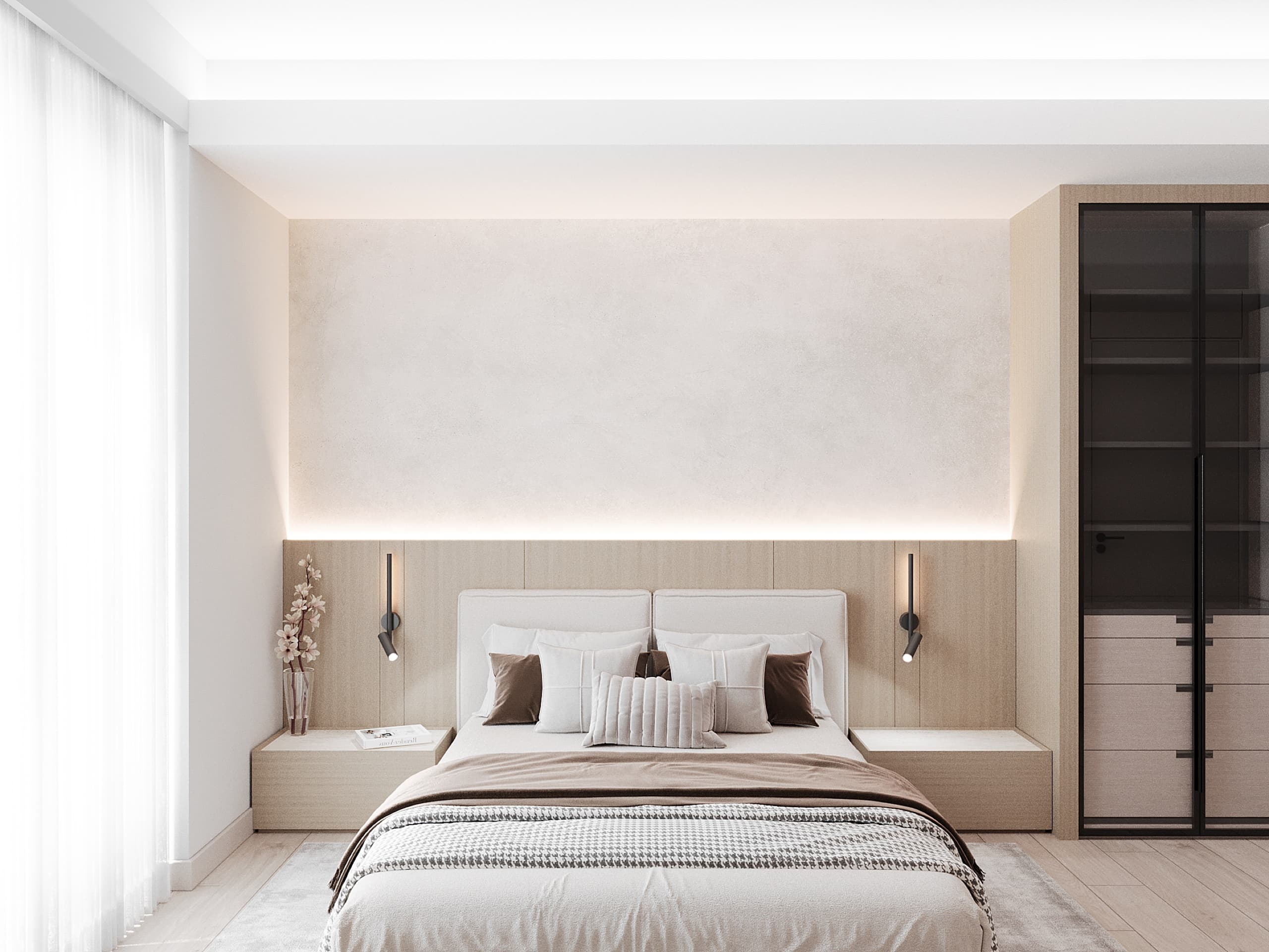 Master bedroom with quilted headboard