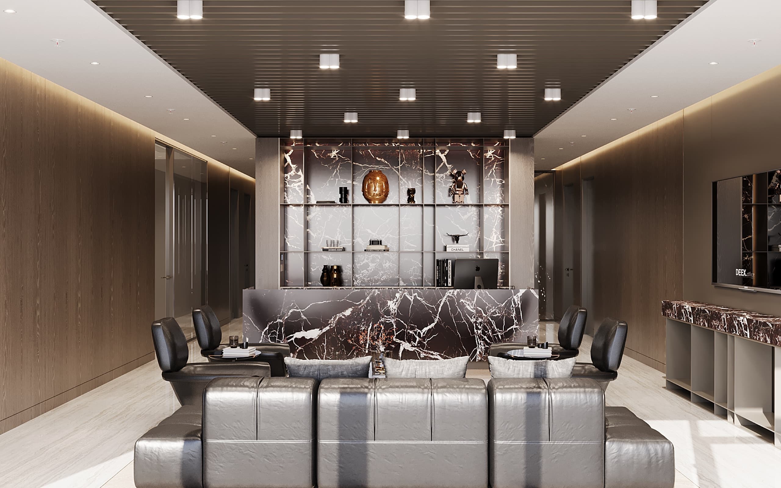 Lounge area with sofa and accent lighting