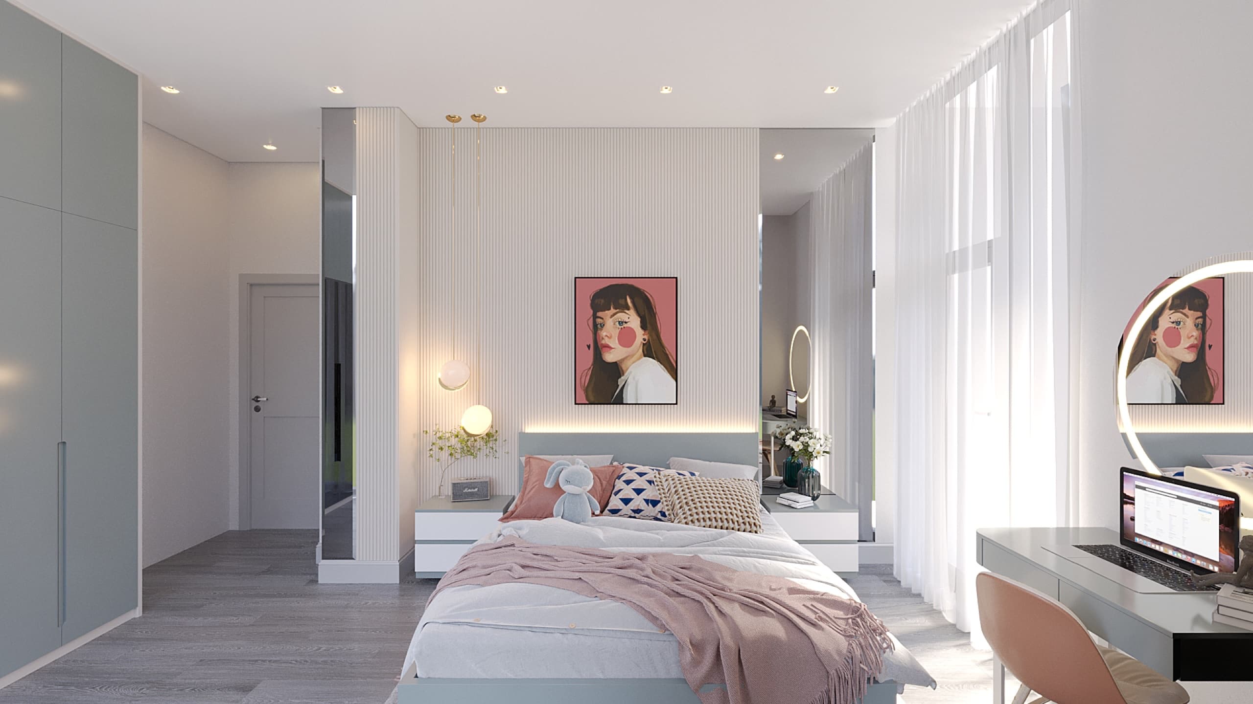 Master bedroom with statement headboard