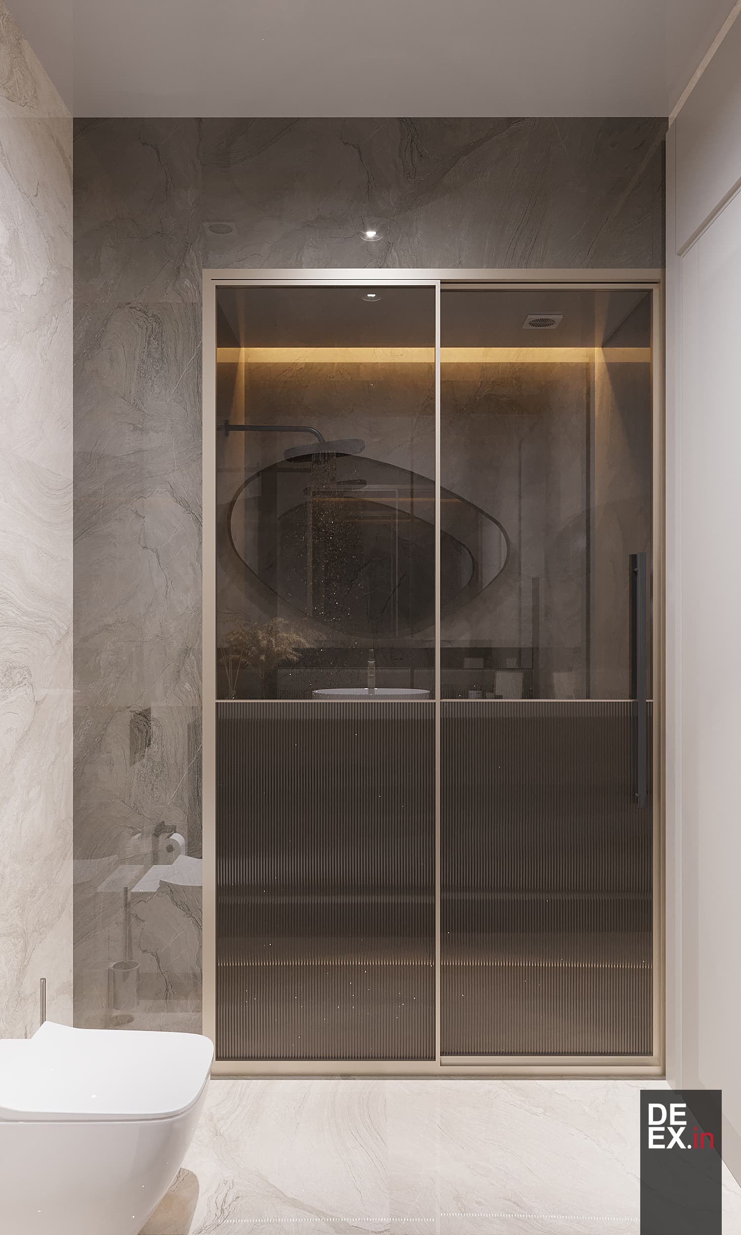 aydınlatma elemanlarıyla banyo