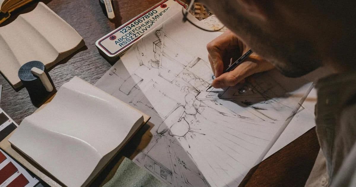 Architecture design process stages from concept sketches to detailed construction drawings